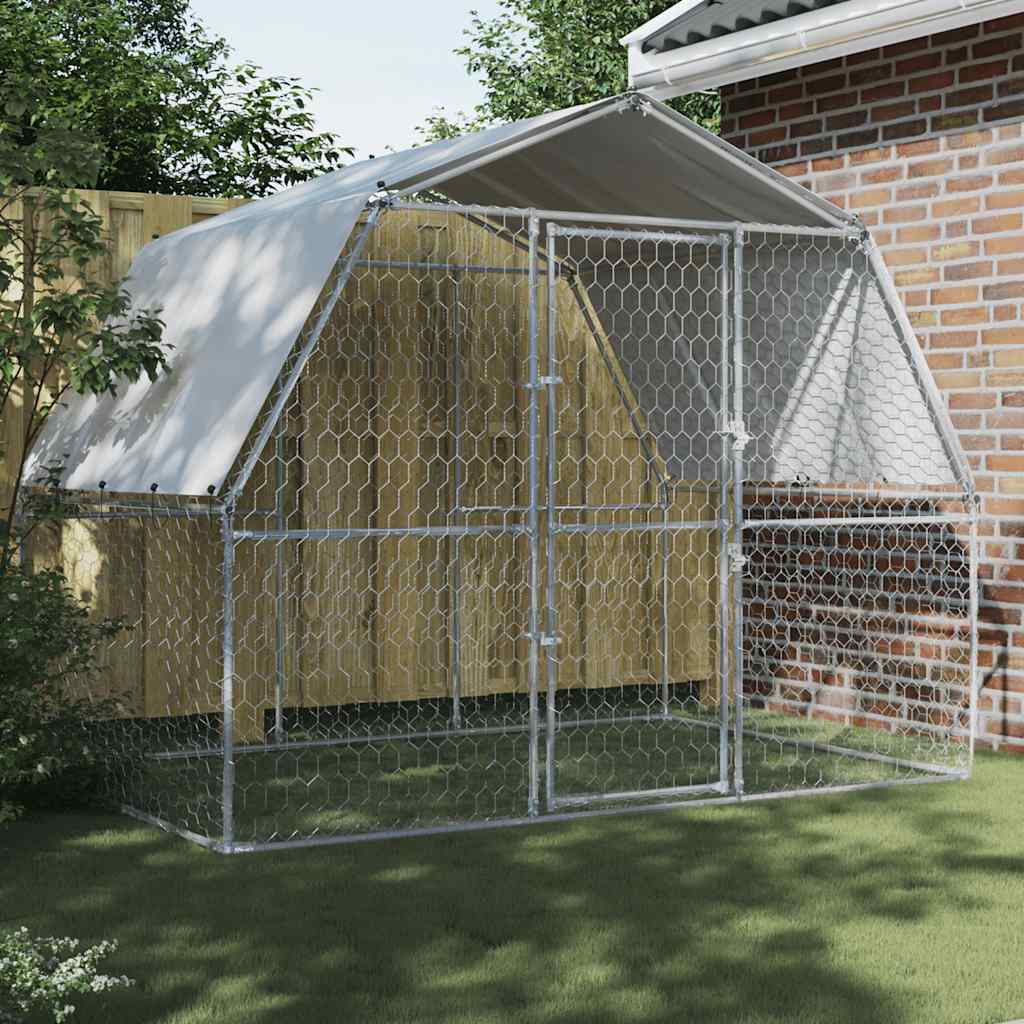 Dog Cage With Roof And Door Silver Galvanised Steel