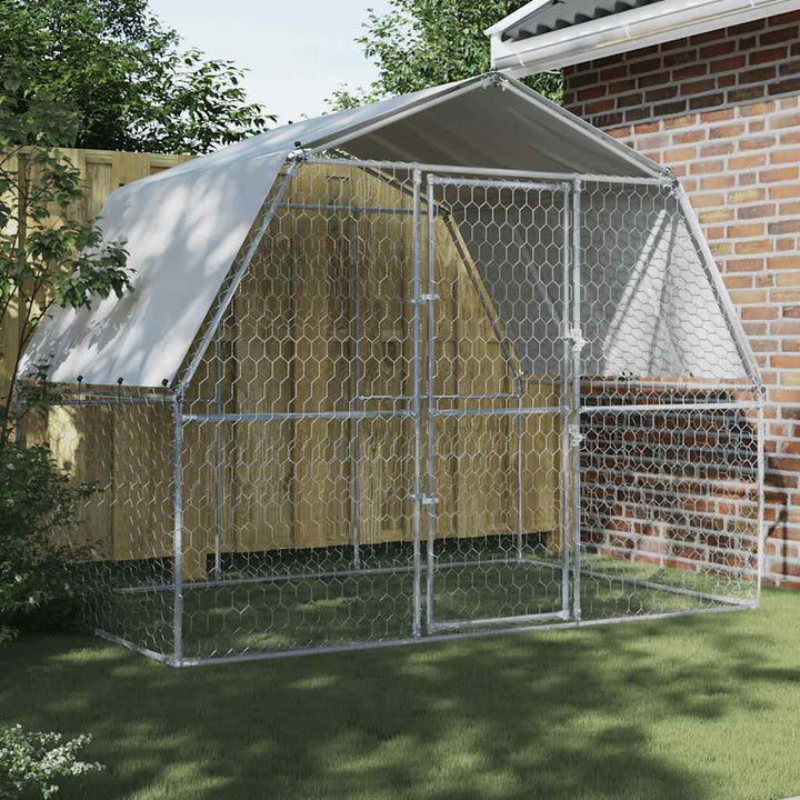 Dog Cage With Roof And Door Silver Galvanised Steel