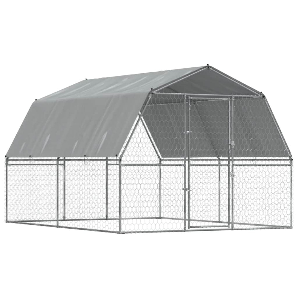 Dog Cage With Roof And Door Silver Galvanised Steel