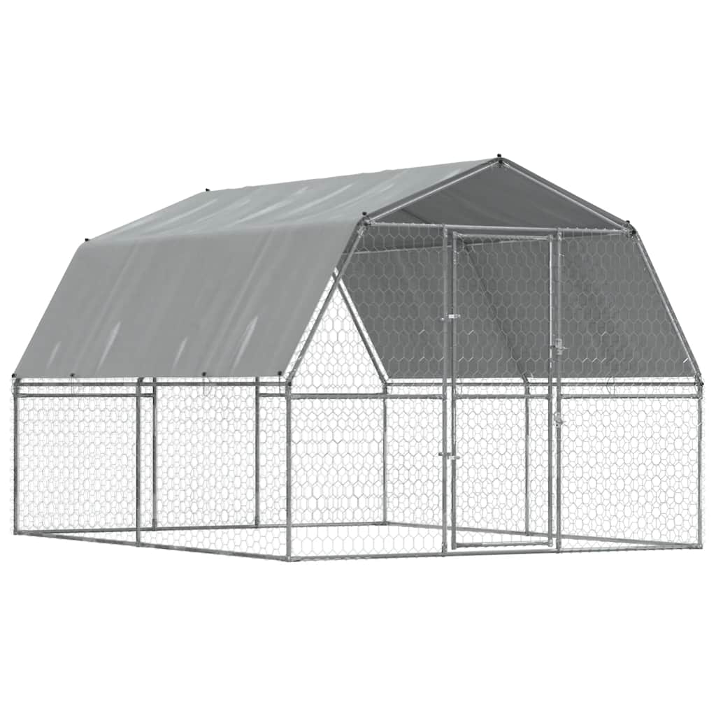 Dog Cage With Roof And Door Silver Galvanised Steel