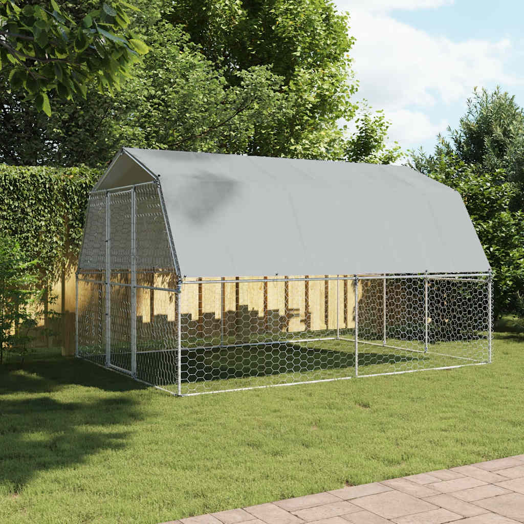Dog Cage With Roof And Door Silver Galvanised Steel