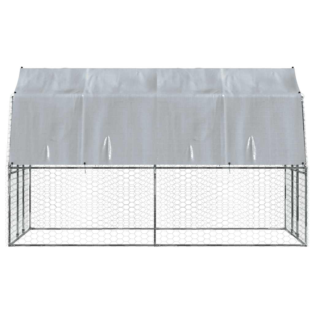 Dog Cage With Roof And Door Silver Galvanised Steel