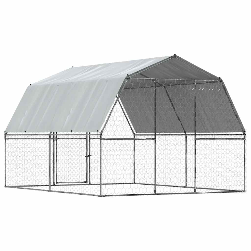 Dog Cage With Roof And Door Silver Galvanised Steel