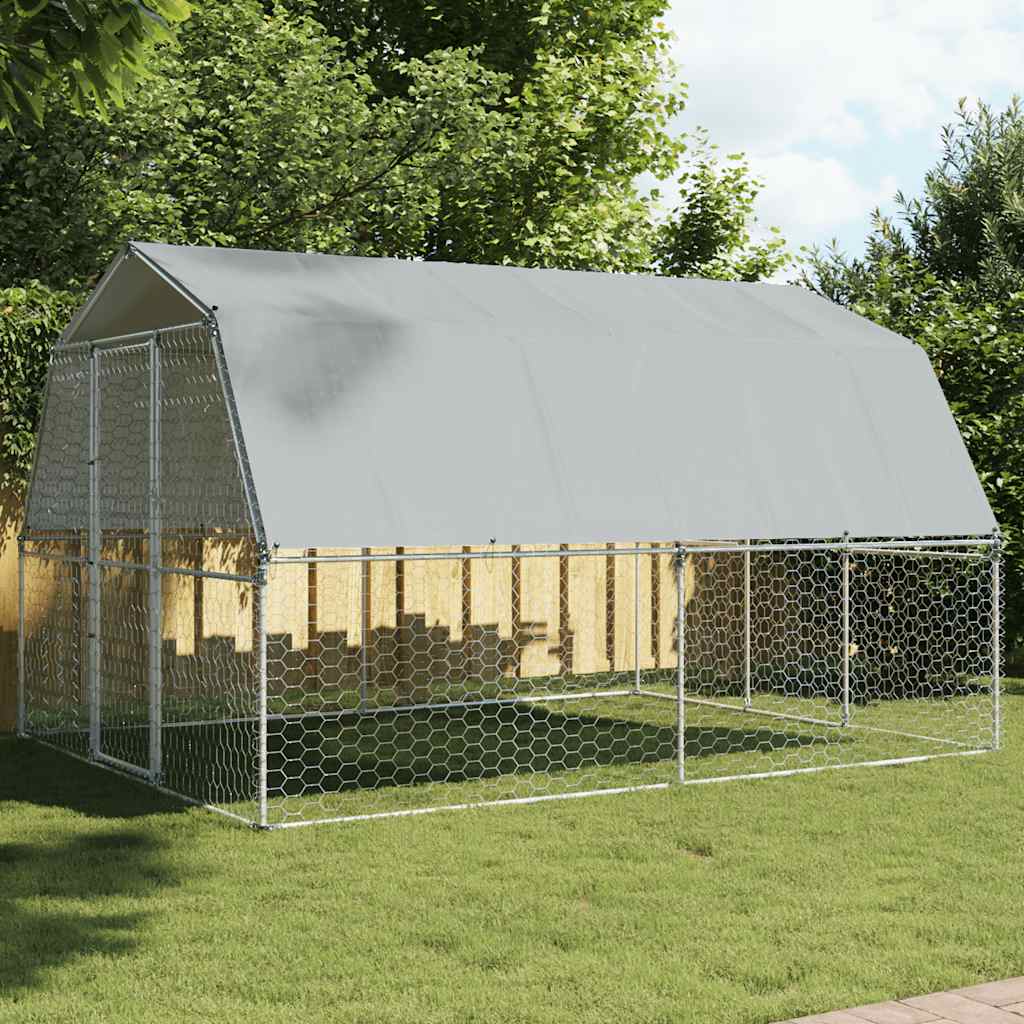 Dog Cage With Roof And Door Silver Galvanised Steel