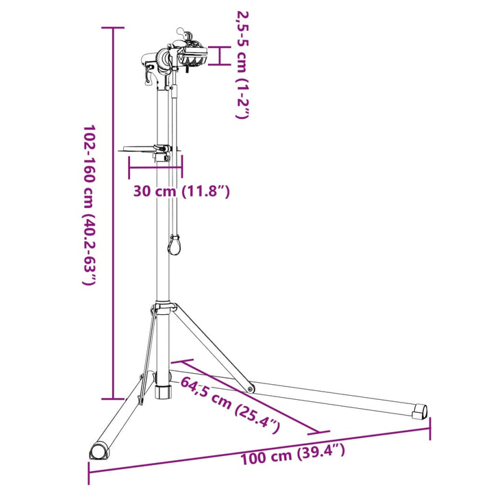 Bike Repair Stand Foldable Adjustable 102-160 Cm Aluminium
