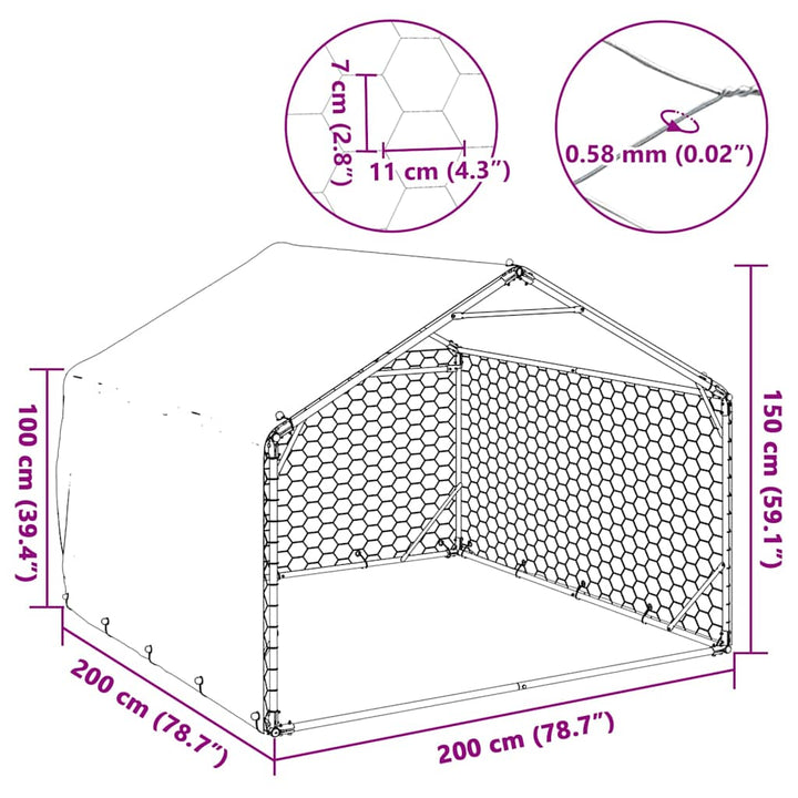 Outdoor Dog Kennel With Cover Galvanised Steel