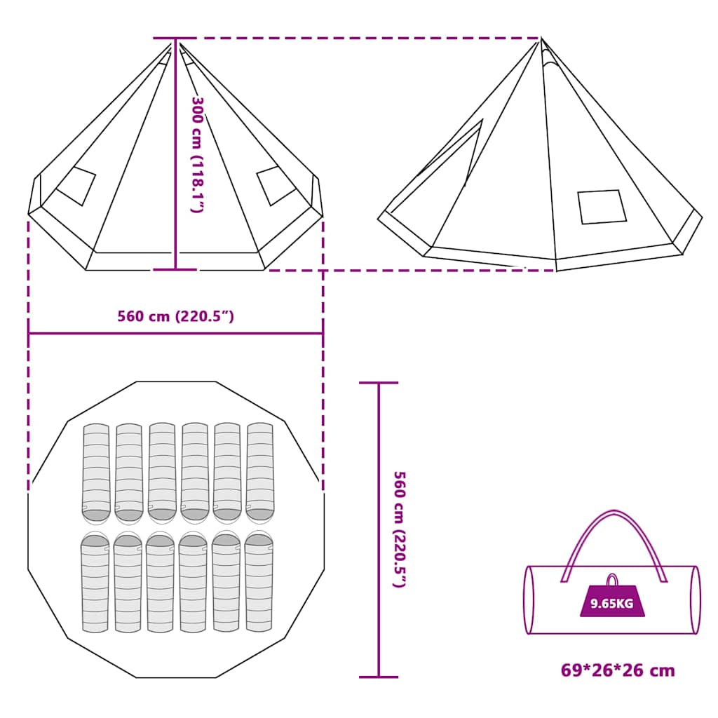 Family Tipi Tent Folding With Roof 560 X 560 X 300 Cm