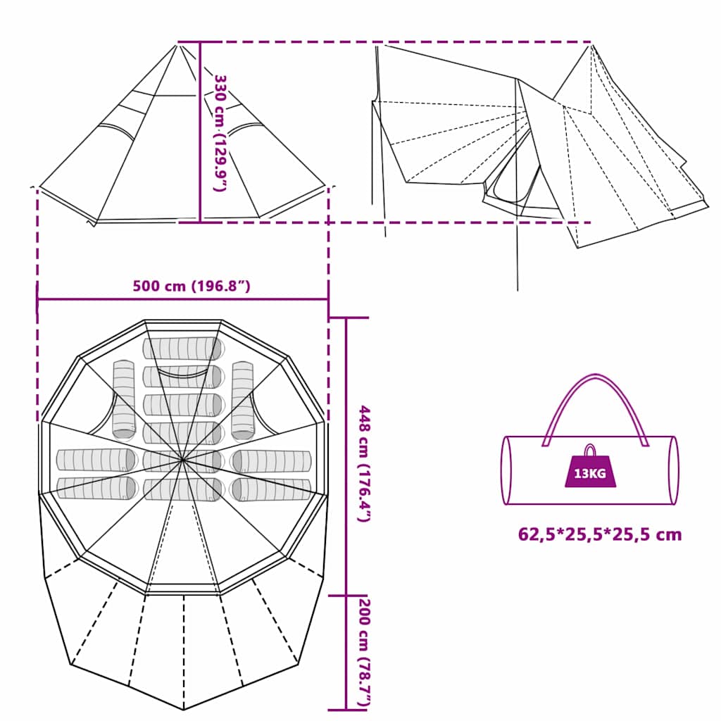 Family Tipi Tent Folding And Beige 510 X 690 X 330 Cm