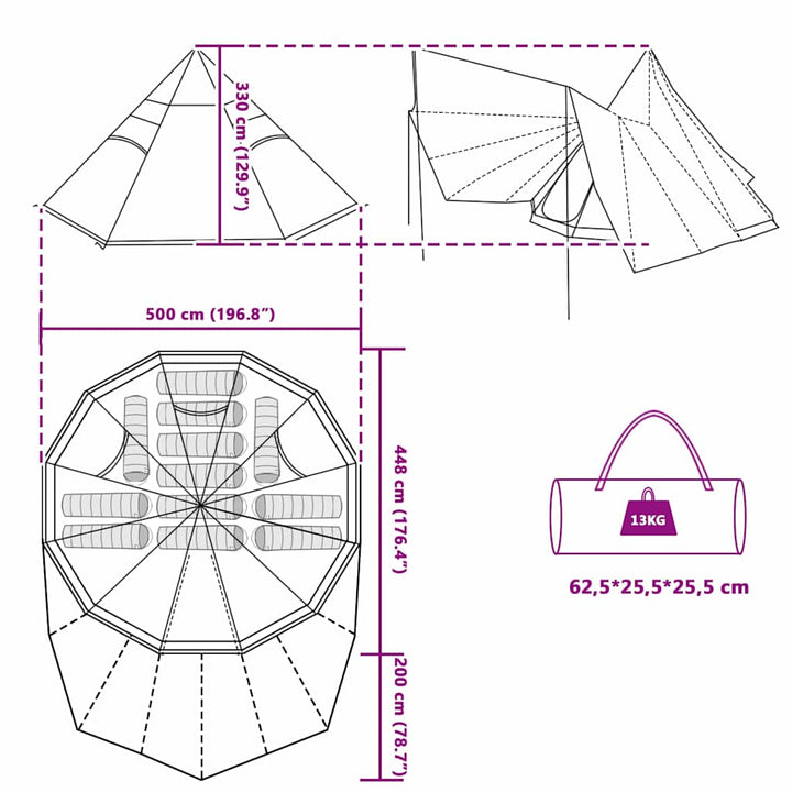 Family Tipi Tent Folding And Beige 510 X 690 X 330 Cm