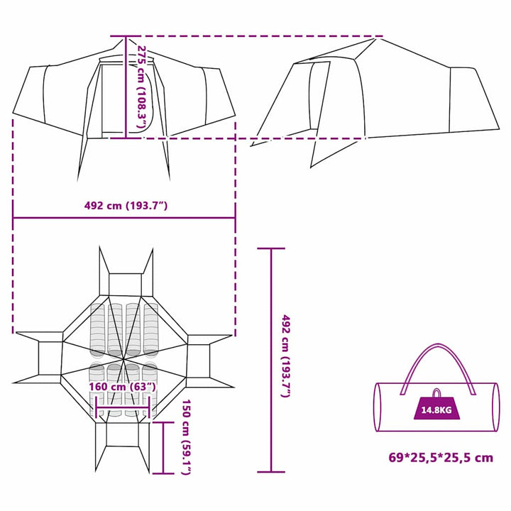 Tipi Tent With Roof And Beige 492 X 492 X 275 Cm Fabric