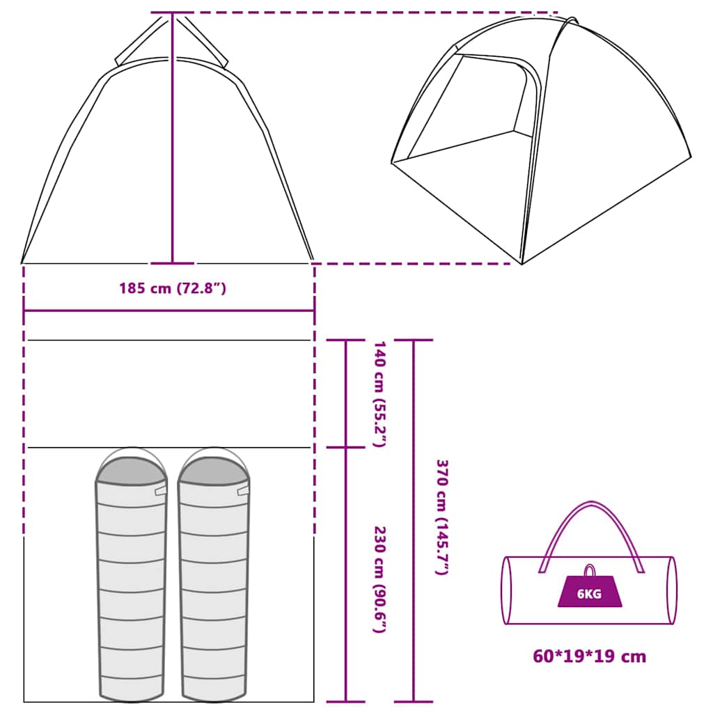 Tent Folding 370 X 230 X 185 Cm Polyester And Fibreglass