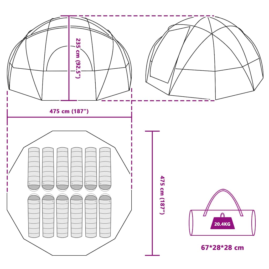 Camping Tent With Roof 475 X 475 X 235 Cm Polyester