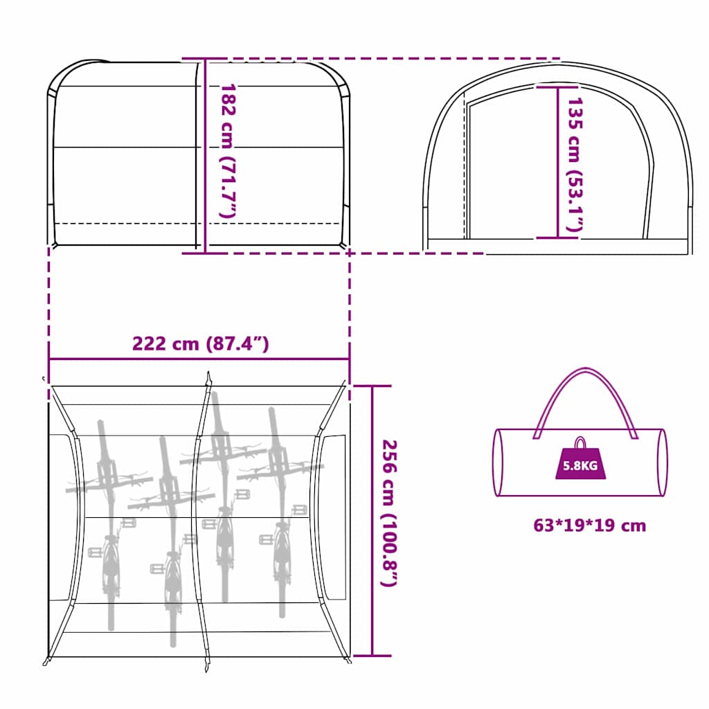 Bike Storage Tent With Roof 256 X 222 X 182 Cm