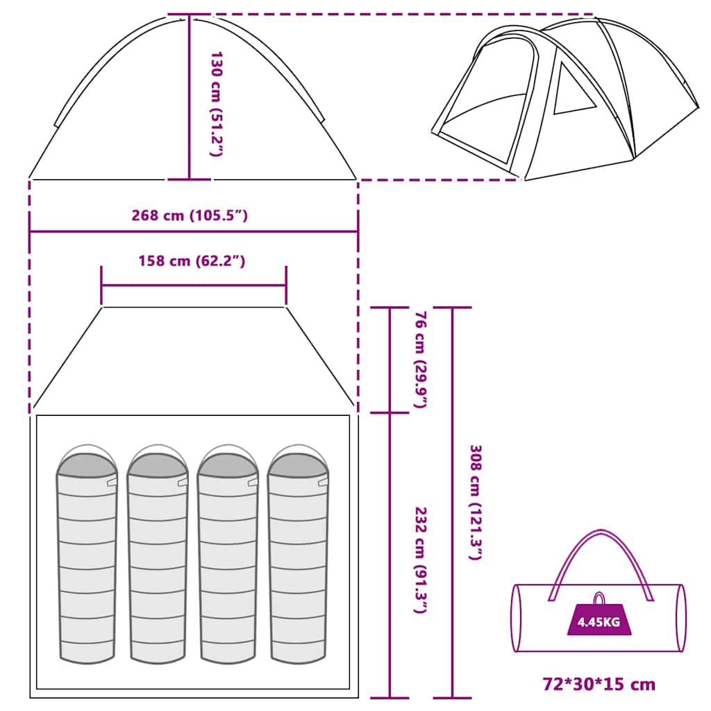 Camping Tent With Roof 308 X 268 X 130 Cm Polyester