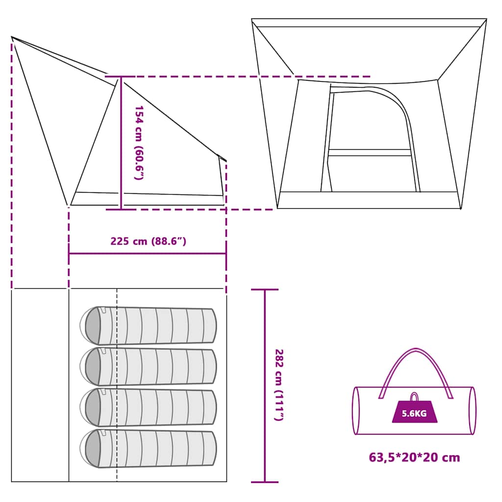 Camping Tent 282 X 225 X 154 Cm Polyester