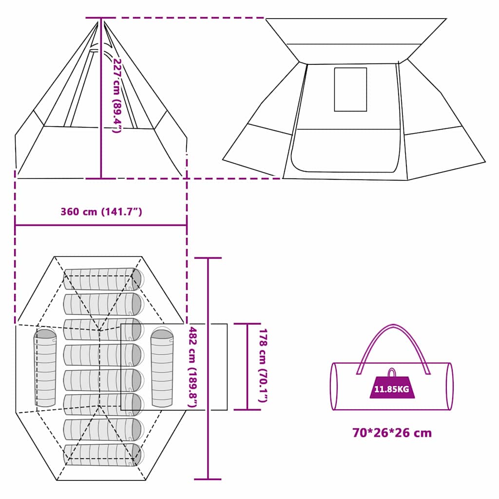 Camping Tent 482 X 360 X 227 Cm Polyester