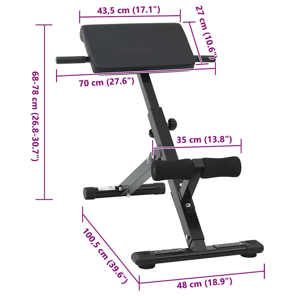 Hyperextension Bench Black 101 X 70 X 71 Cm Powder-Coated Steel
