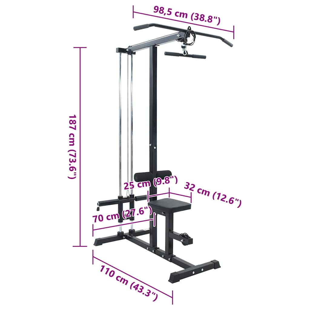 Lat Pulldown Machine Manual Black 110 X 70 X 187 Cm