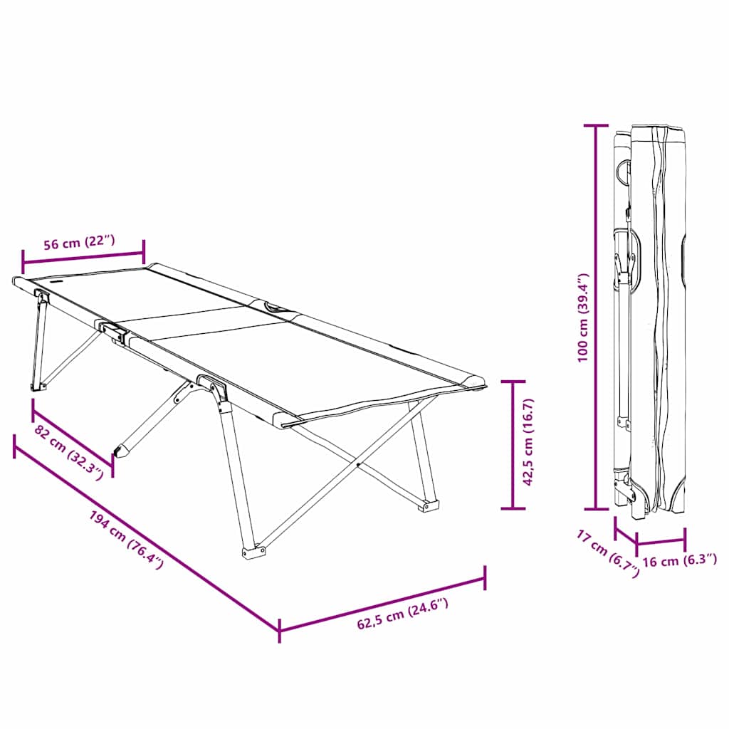 Folding Camping Bed Manual 62 X 194 X 42 Cm Oxford Fabric