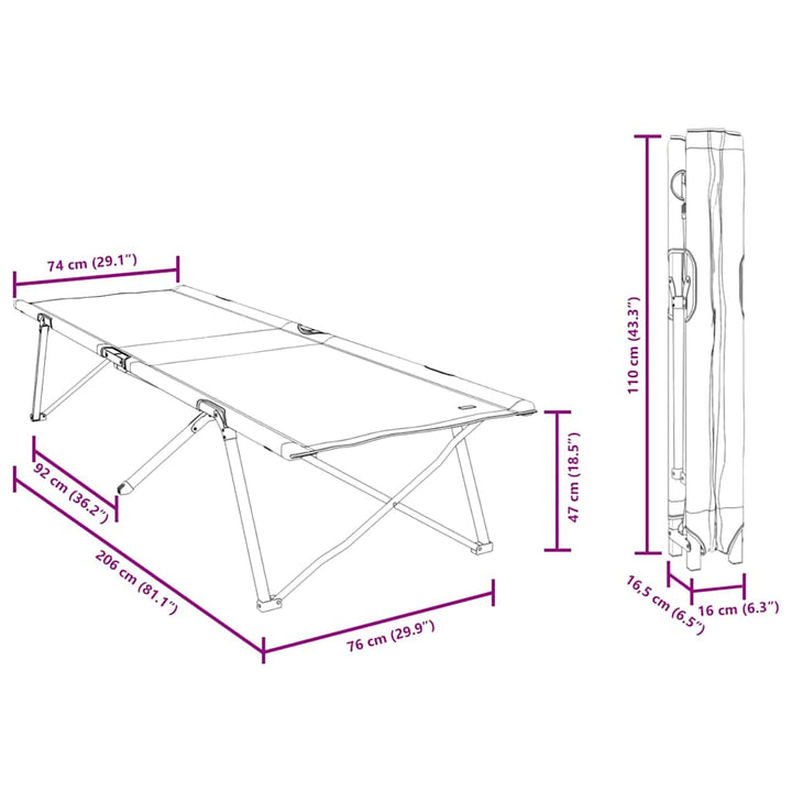 Folding Camping Bed Folding 206 X 76 X 74 Cm Oxford Fabric