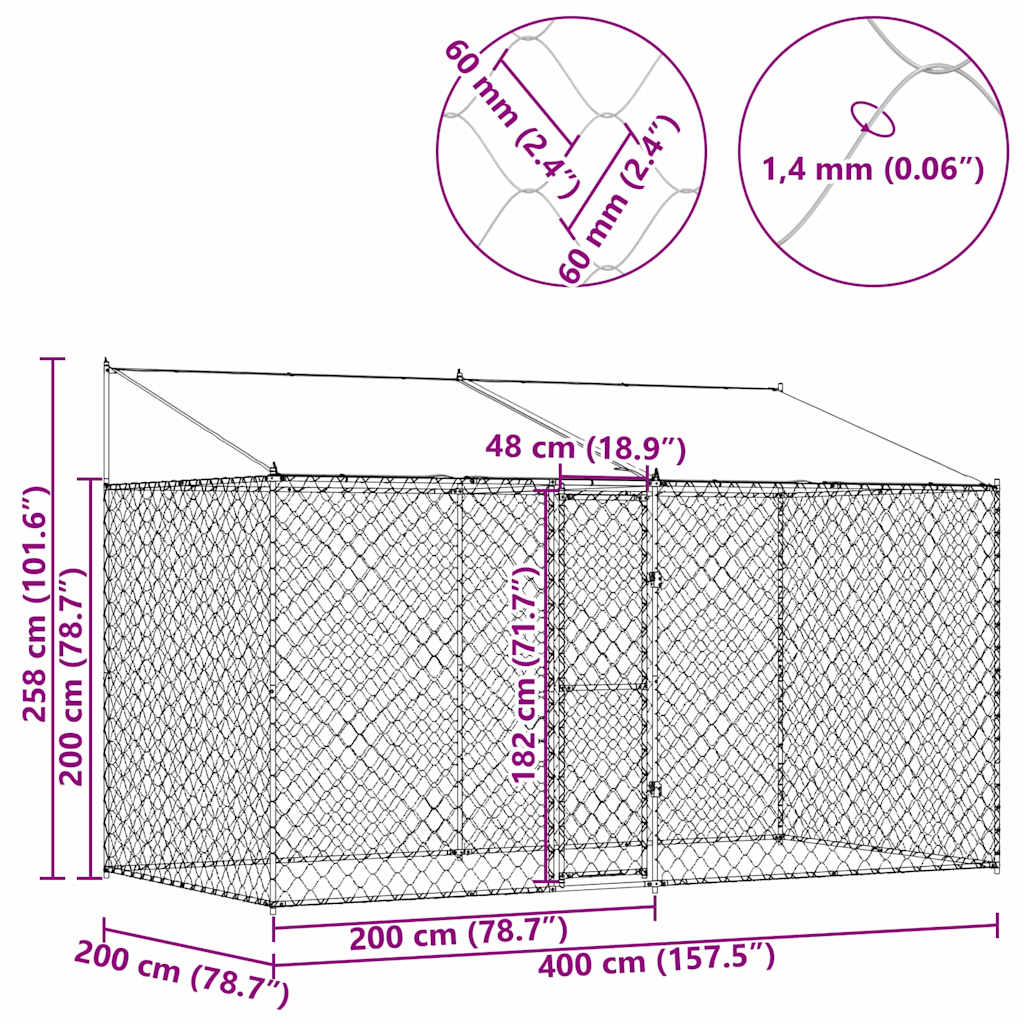 Dog Cage Silver 400 X 200 X 256 Cm Galvanised Steel