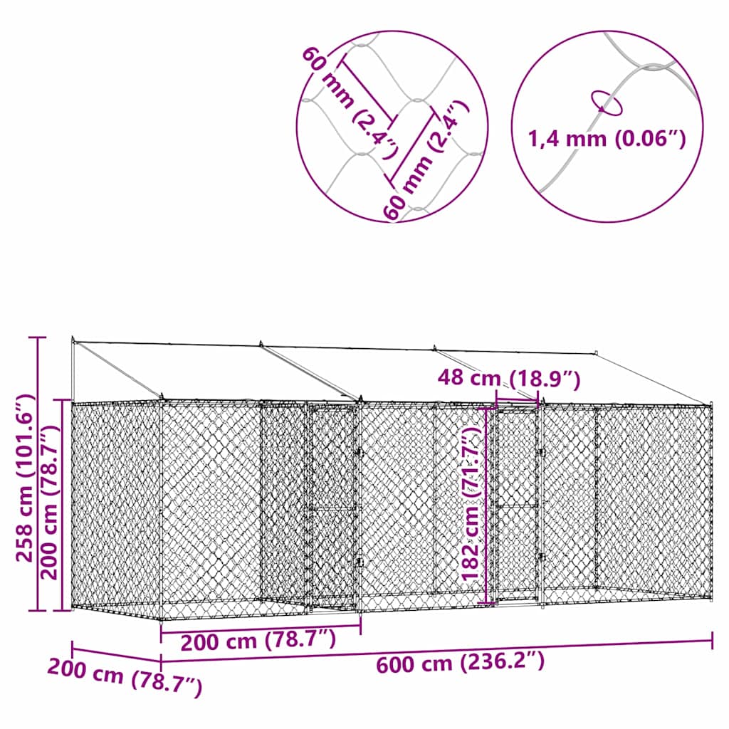 Dog Cage Silver 600 X 200 X 256 Cm Galvanised Steel