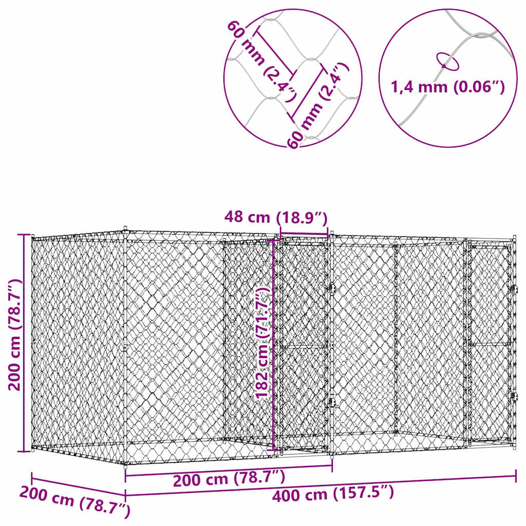 Dog Cage Silver 400 X 200 X 200 Cm Galvanised Steel