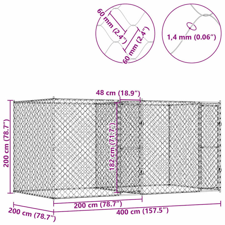 Dog Cage Silver 400 X 200 X 200 Cm Galvanised Steel