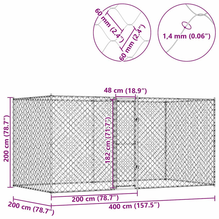 Dog Cage Silver 400 X 200 X 256 Cm Galvanised Steel