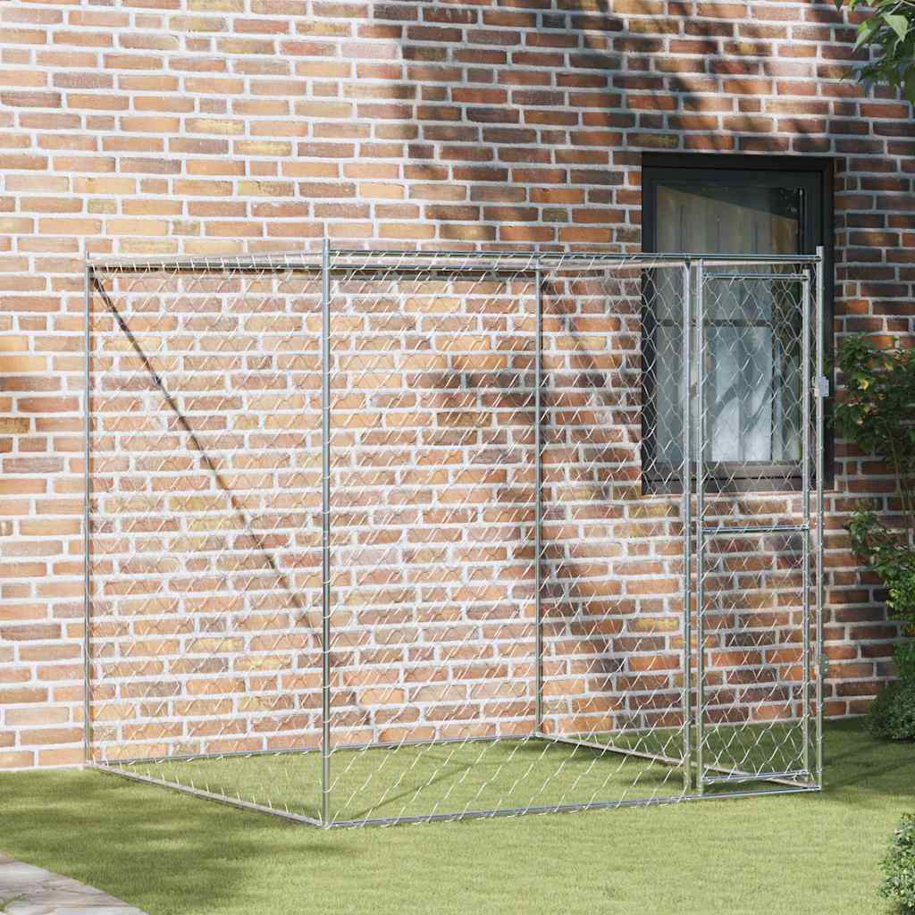 Dog Cage With Doors Grey Galvanised Steel