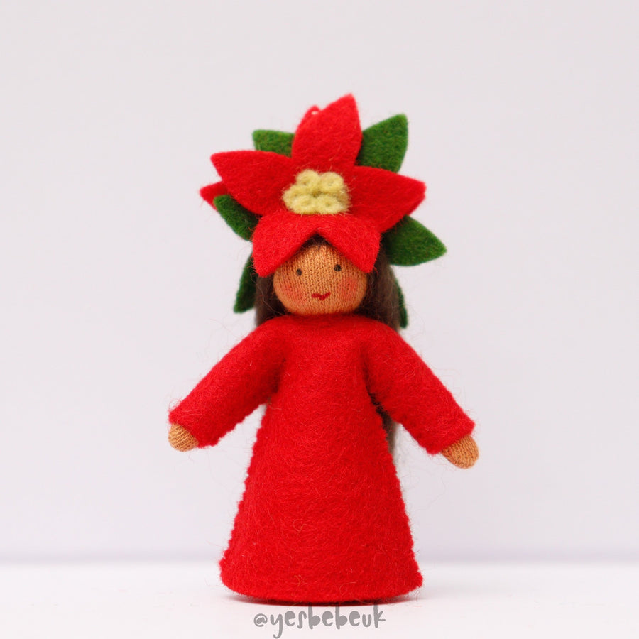 Poinsetta Doll with Flower on Head