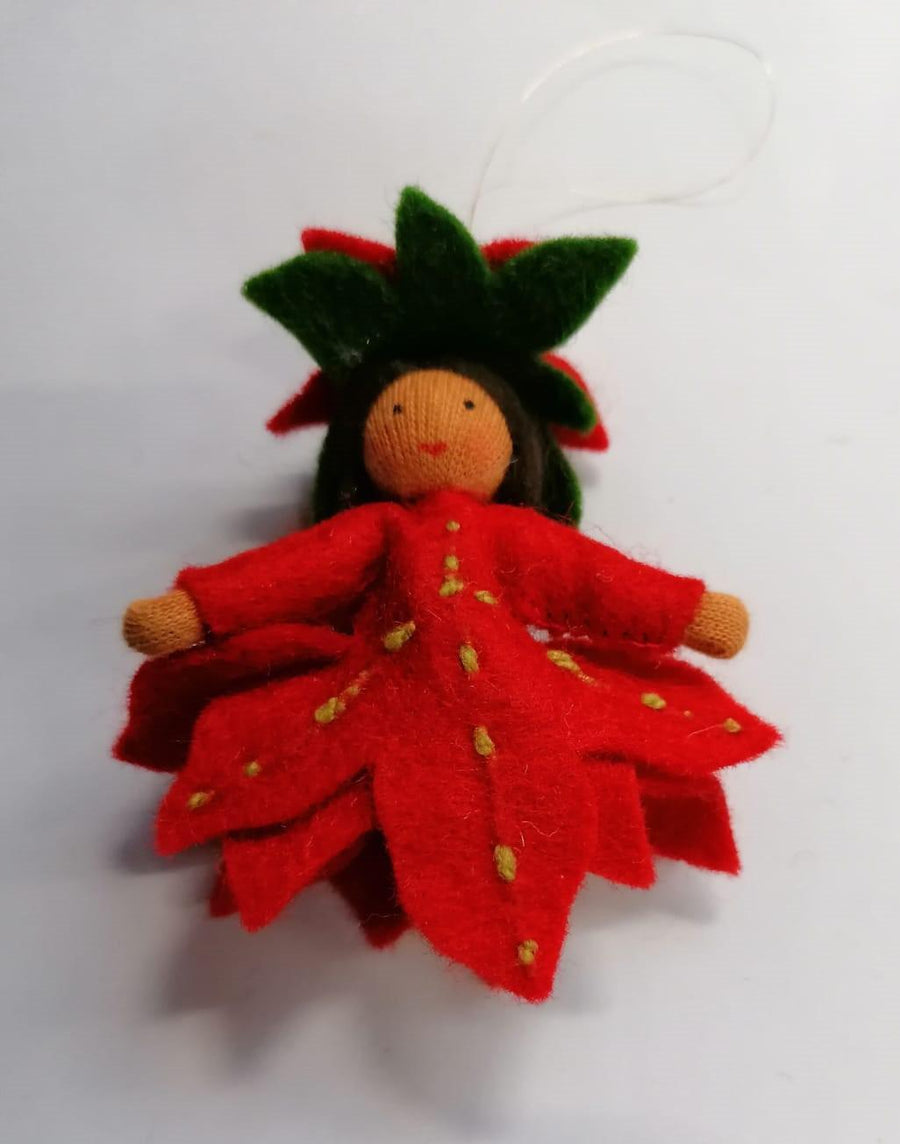 Poinsetta Hanging Doll Decoration - Medium Skin