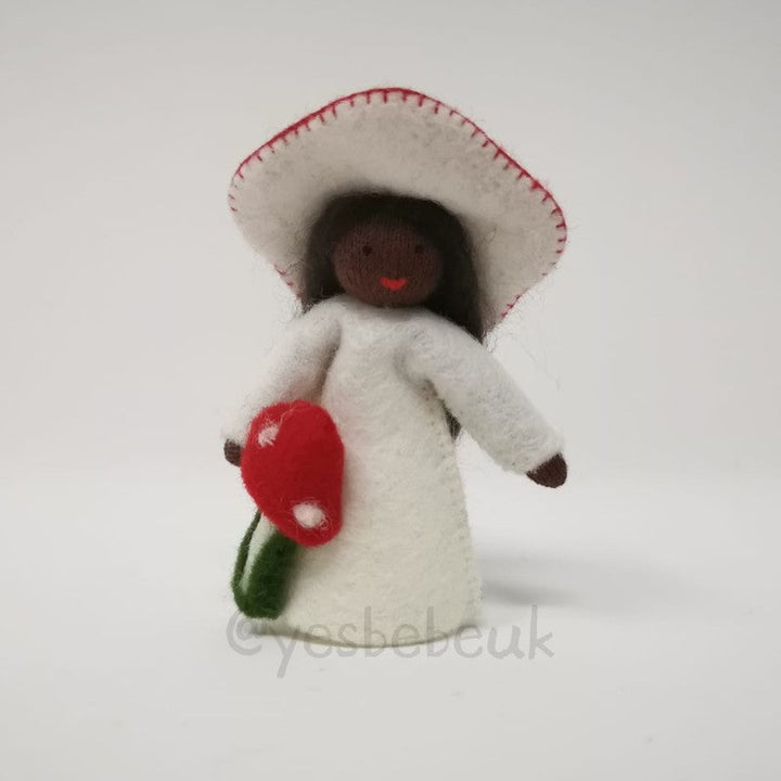 Red Fungus Girl with Flower in Hand