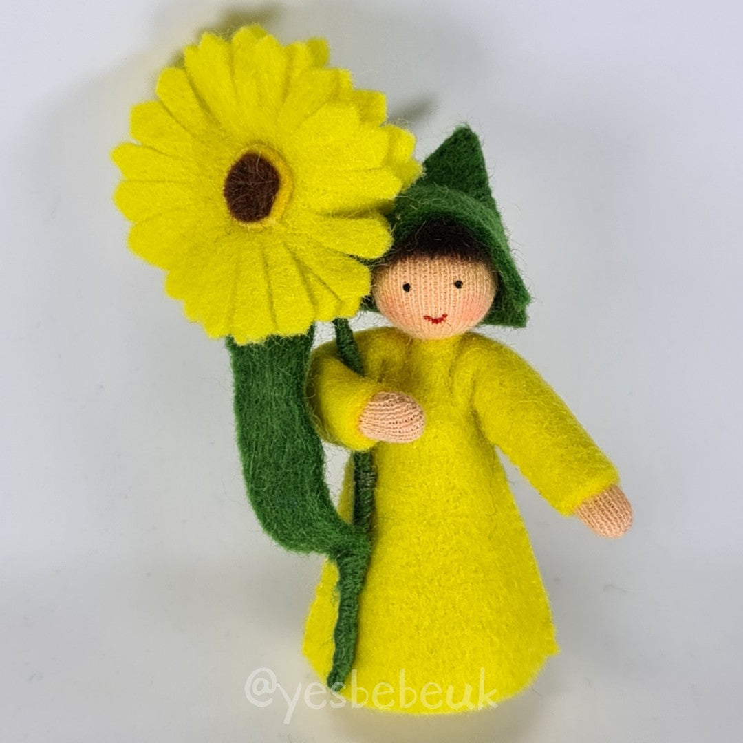 Yellow Calendula Girl with Flower in Hand