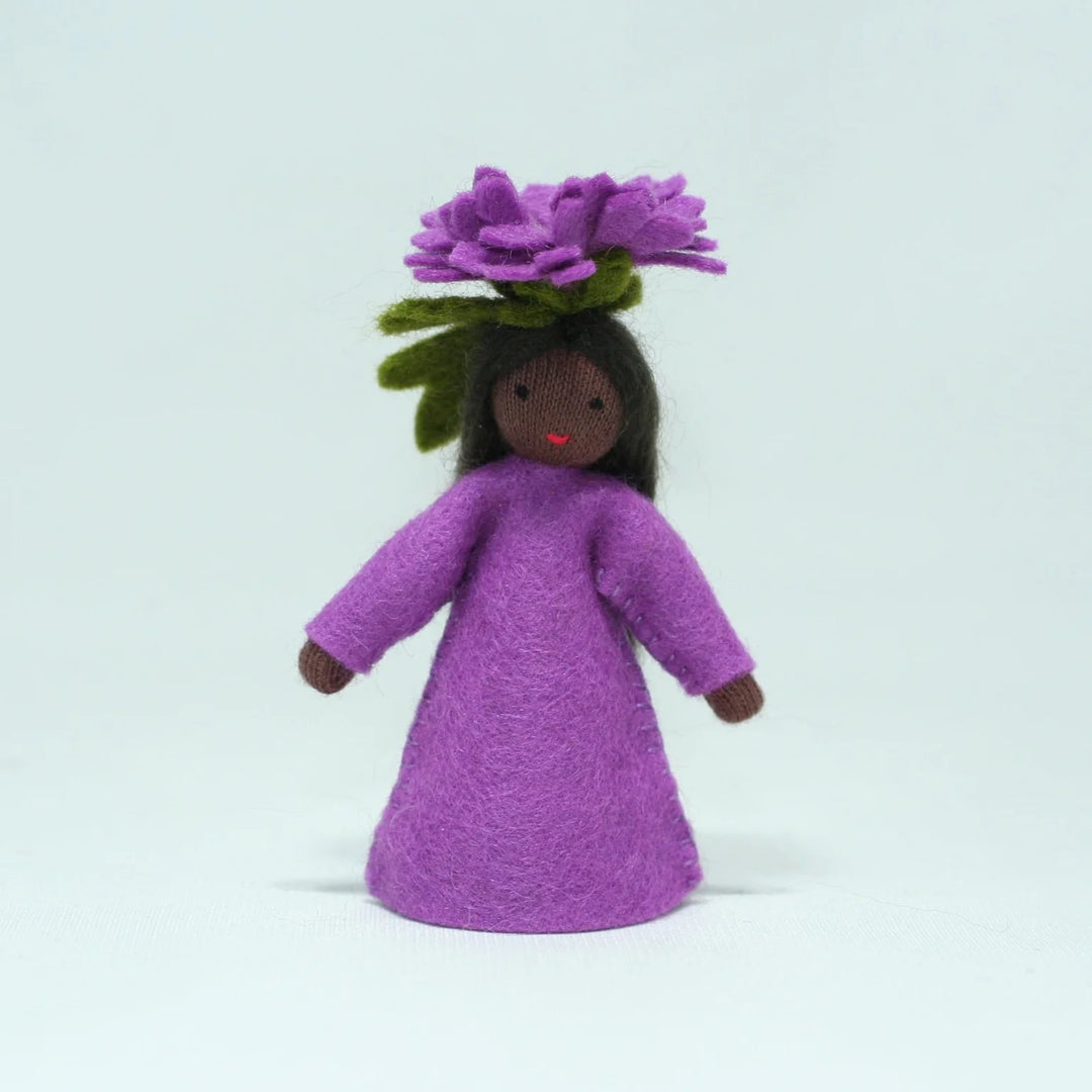 Purple Chrysanthemum Michaelmas Daisy Girl Doll with Flower on Head