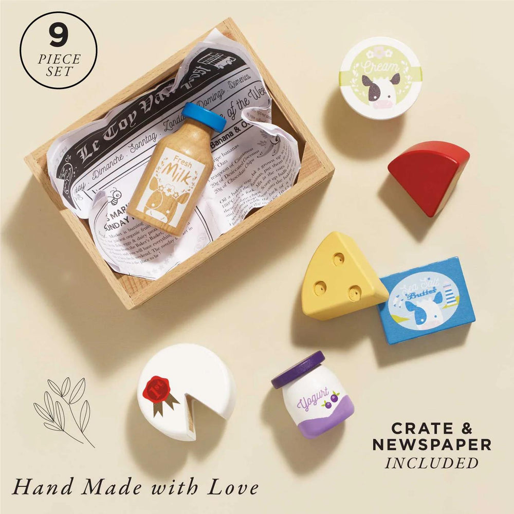Cheese & Dairy Wooden Market Crate-Play Food Playsets-Le Toy Van-Yes Bebe