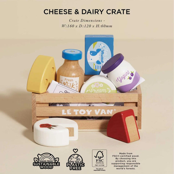 Cheese & Dairy Wooden Market Crate-Play Food Playsets-Le Toy Van-Yes Bebe