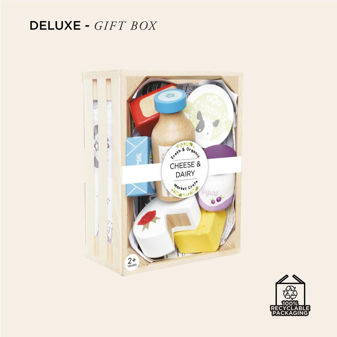 Cheese & Dairy Wooden Market Crate-Play Food Playsets-Le Toy Van-Yes Bebe