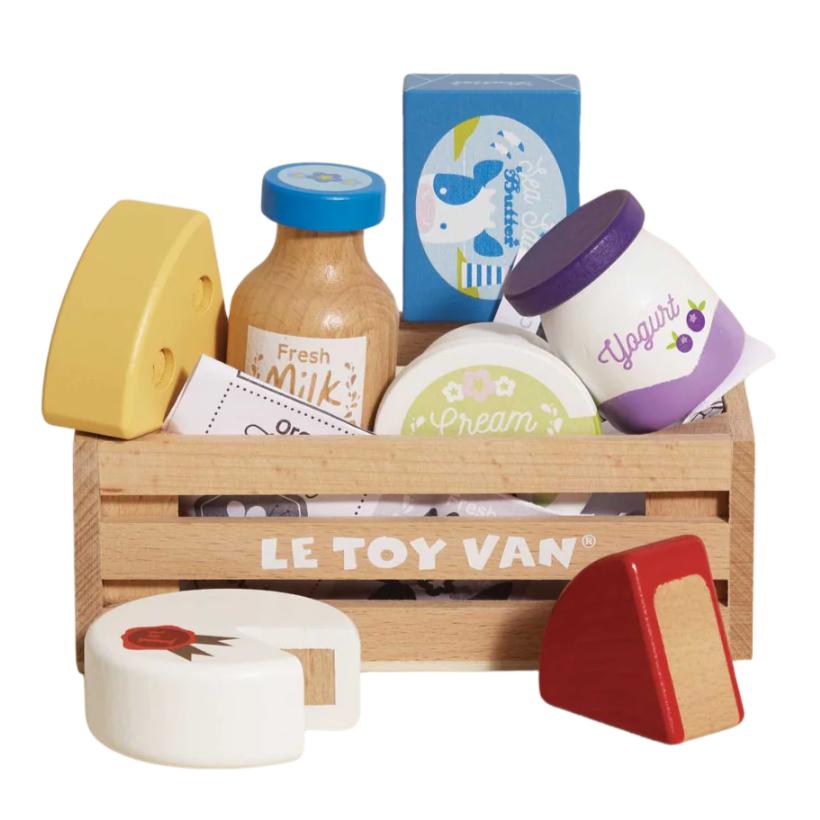Cheese & Dairy Wooden Market Crate-Play Food Playsets-Le Toy Van-Yes Bebe
