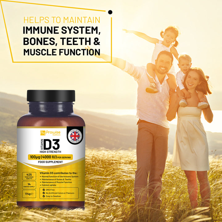 Prowise Vitamin D3 Vegetarian Tablets Immune Support Calcium Boost Bone Muscle