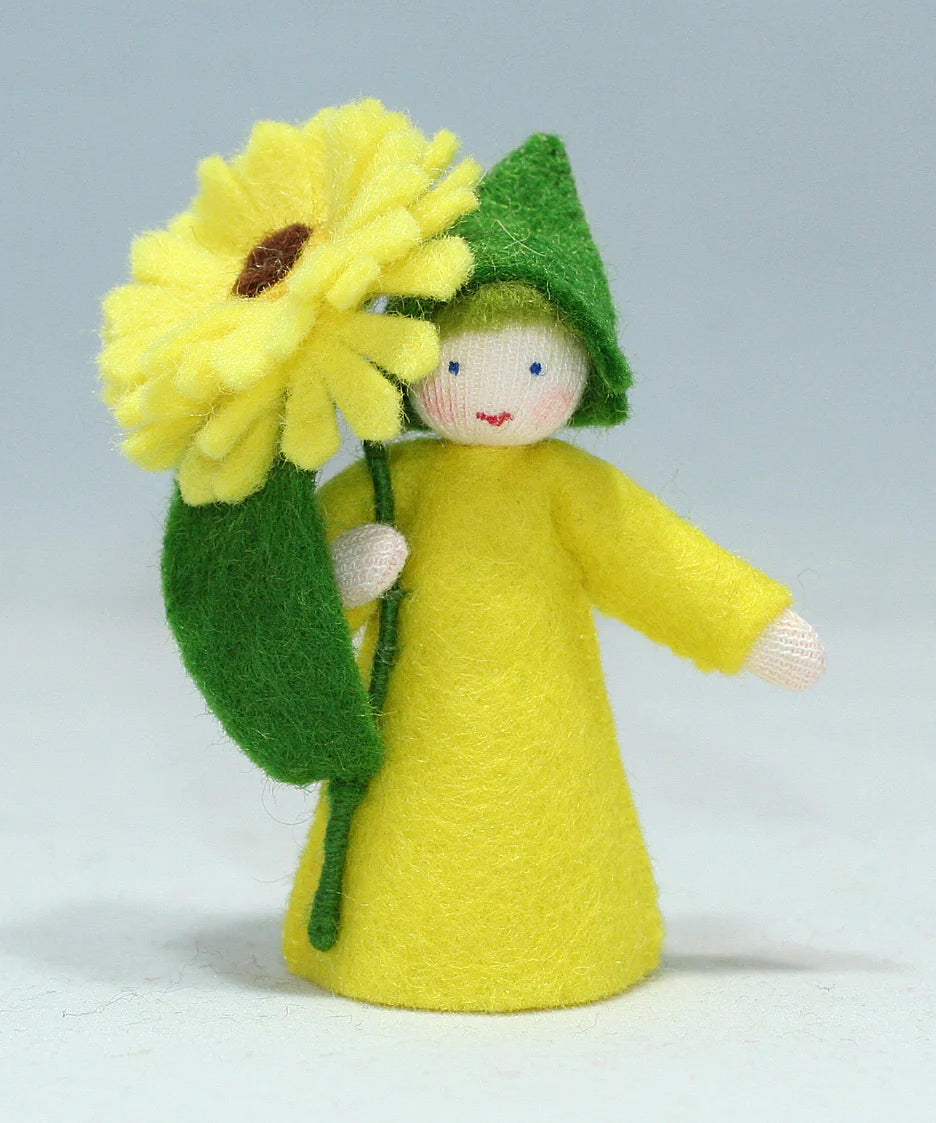 Yellow Calendula Girl with Flower in Hand