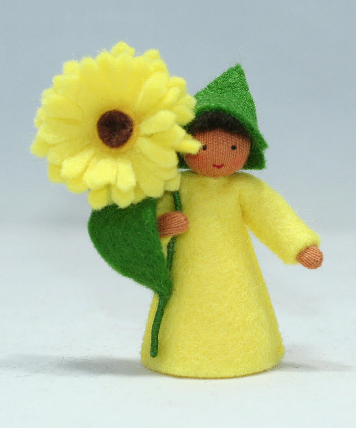Yellow Calendula Girl with Flower in Hand