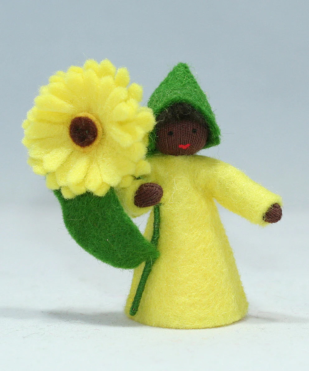 Yellow Calendula Girl with Flower in Hand
