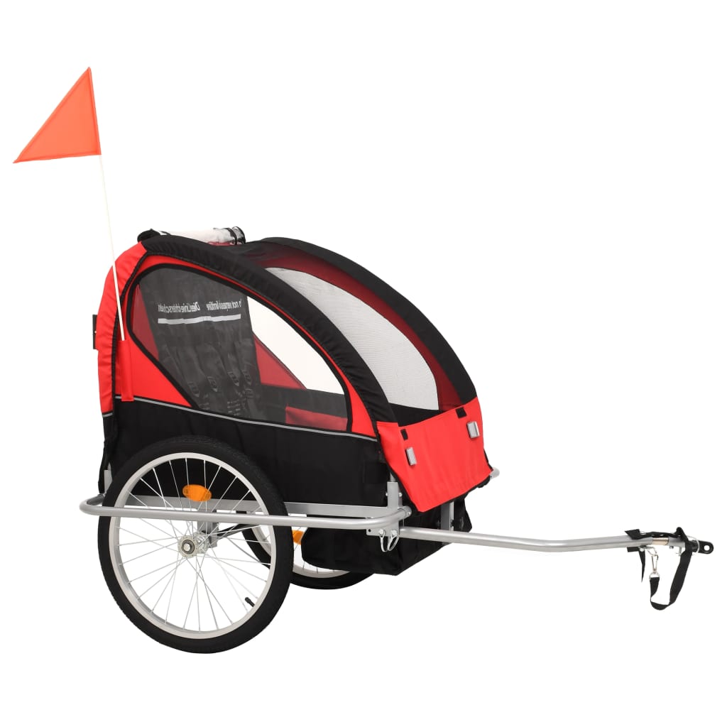 2-in-1 Kids' Bicycle Trailer & Stroller Black and Red-vidaXL-Red-n/a-Yes Bebe
