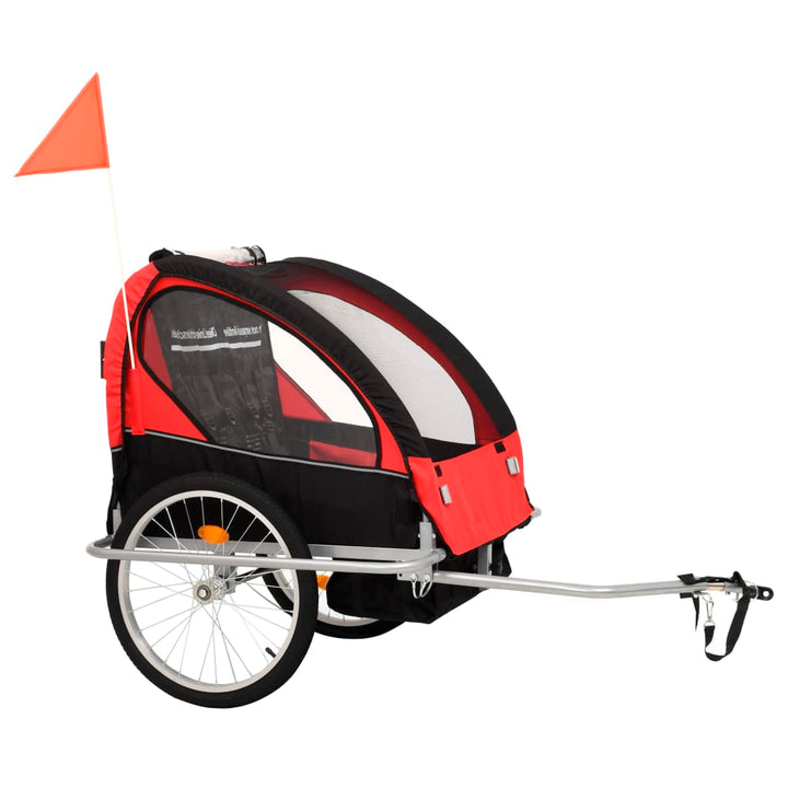 2-in-1 Kids' Bicycle Trailer & Stroller Black and Red-vidaXL-Red-n/a-Yes Bebe