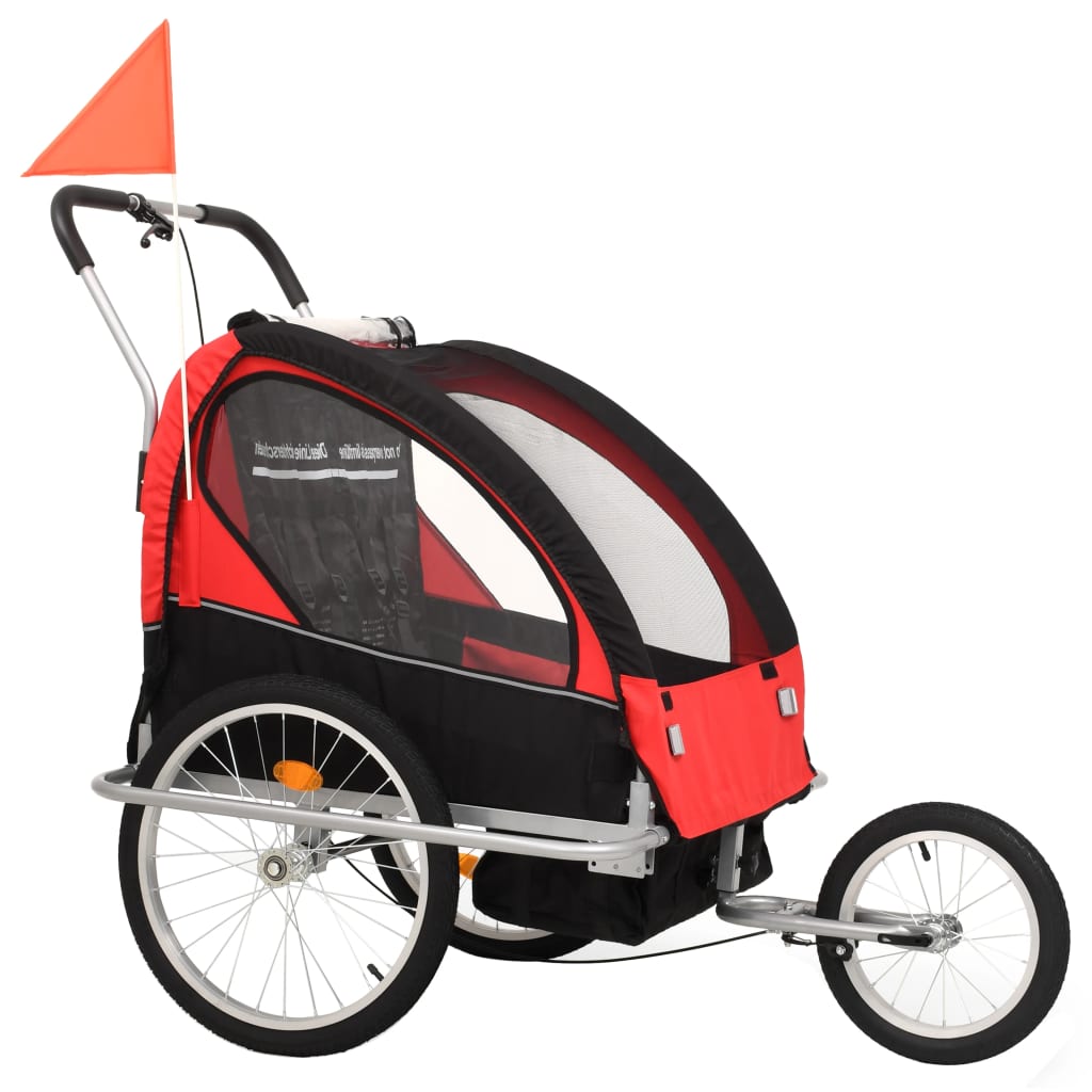 2-in-1 Kids' Bicycle Trailer & Stroller Black and Red-vidaXL-Red-n/a-Yes Bebe