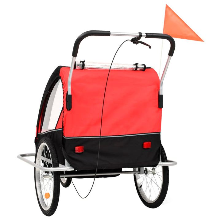 2-in-1 Kids' Bicycle Trailer & Stroller Black and Red-vidaXL-Red-n/a-Yes Bebe