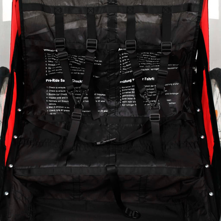 2-in-1 Kids' Bicycle Trailer & Stroller Black and Red-vidaXL-Red-n/a-Yes Bebe