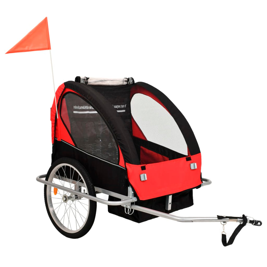 2-in-1 Kids' Bicycle Trailer & Stroller Black and Red-vidaXL-Red-n/a-Yes Bebe