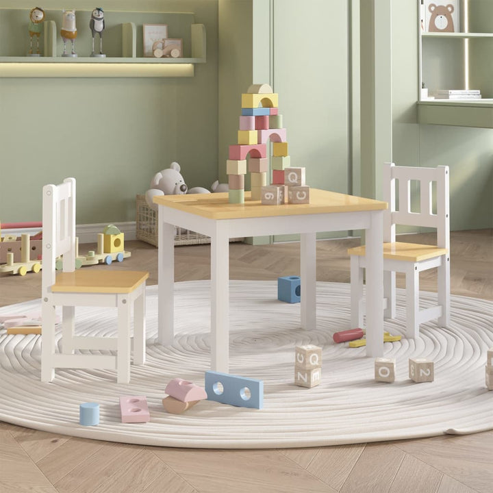 3 Piece Children Table and Chair Set White and Beige MDF-vidaXL-Yes Bebe